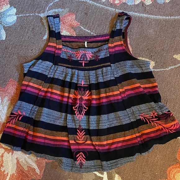 Free People embroidered stripped cotton boho swing tank - Picture 3 of 6